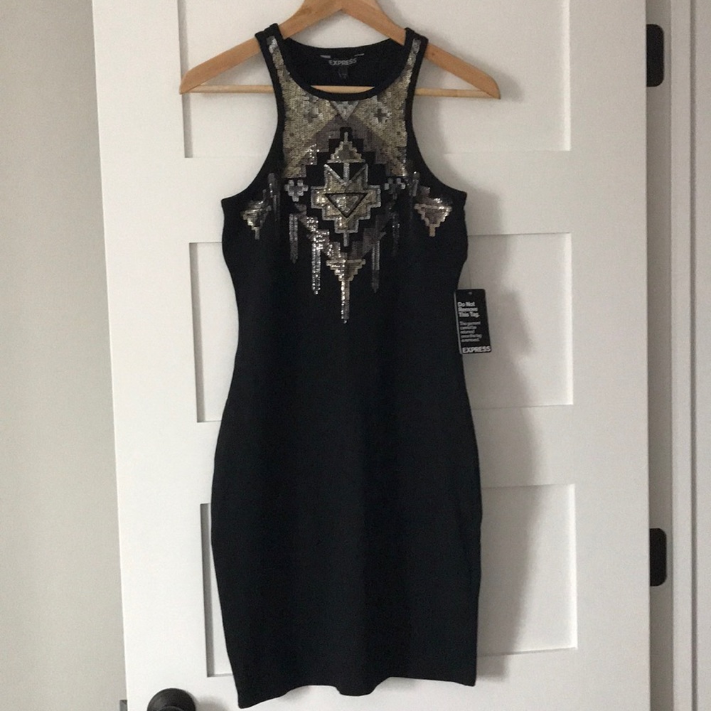 Express black sequined dress
